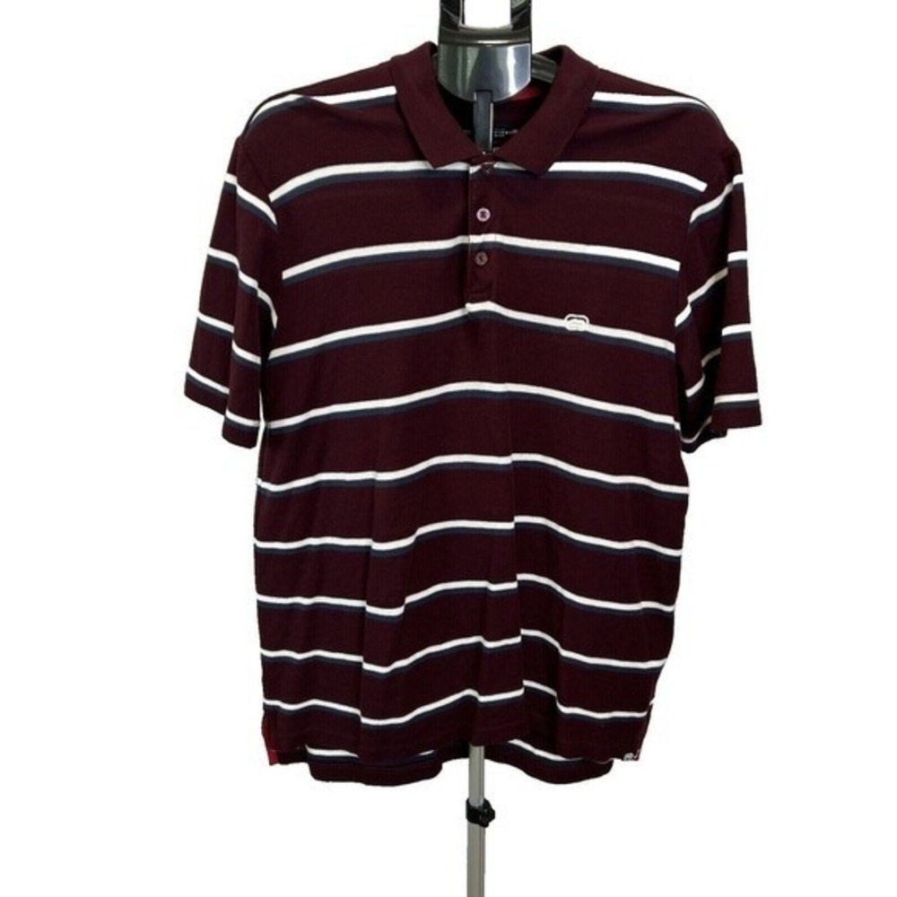 Ecko Unltd Mens XL Maroon‎ Striped Short Sleeve Polo Shirt Rhino Logo Cotton